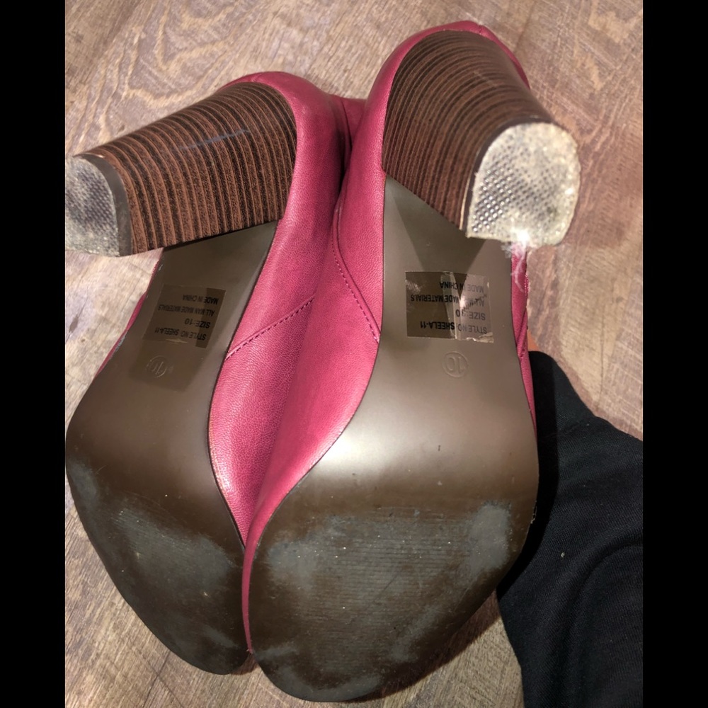 Burgundy Open Toe Bootie With Zipper - image 5